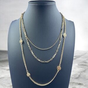 Charms‎ And Charlie Gold Layered Smiley Face Necklace Y2K Coquette Dopamine